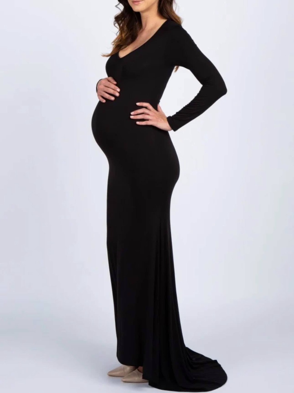 Pinkblush Black Long Sleeve Maternity Maxi Dress